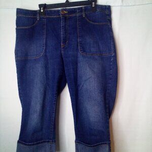 Gloria Vanderbilt Capri Jeans Women 16W Roll Cuff Hem Big Pockets Blue
